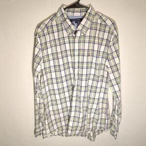 Tommy Hilfiger L Plaid Button-Down Shirt Men Yellow Blue Long Sleeve 100% Cotton